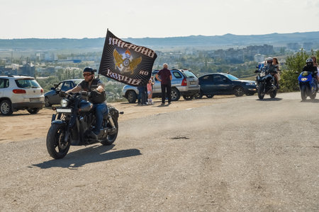 Kerch Russia - September 9 2019 - festival of brides, a holiday of all brides and wedding dresses. All the brides of the region went out on motorcycles and in wedding decorated carsのeditorial素材