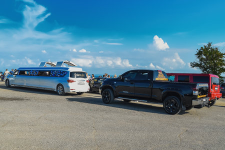 Kerch Russia - September 9 2019 - festival of brides, a holiday of all brides and wedding dresses. All the brides of the region went out on motorcycles and in wedding decorated carsのeditorial素材