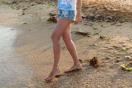 beautiful woman at the Beach, summer time, unpersonalの写真素材