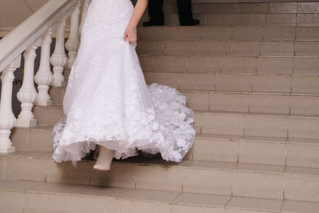 Wedding day photo shoot, bride and groomの写真素材