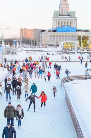 Historical architecture of the times of the USSR at VDNKh in Moscow on a winter day