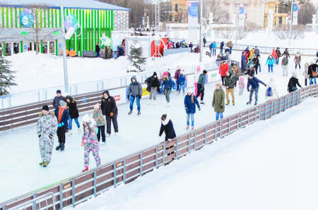Historical architecture of the times of the USSR at VDNKh in Moscow on a winter dayの写真素材