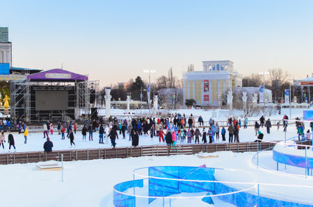 Historical architecture of the times of the USSR at VDNKh in Moscow on a winter dayの写真素材