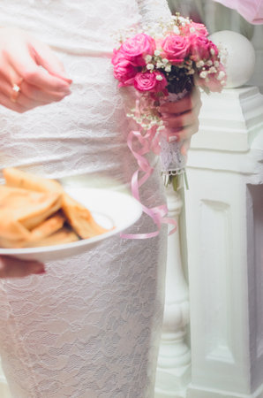 Wedding day photo shoot, bride and groomの写真素材