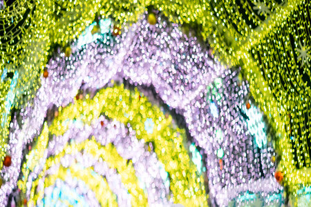 glowing colorful Christmas lights on black background, overlayの写真素材