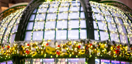 glowing colorful Christmas lights on black background, overlayの写真素材