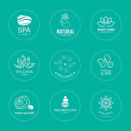Set of vector logo elements. Wellness, yoga, spa, health and cosmetics emblem collection.のイラスト素材