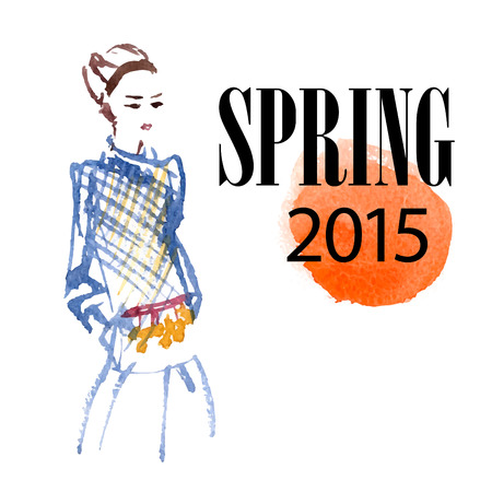 Vector portrait of watercolor girl on white background. Fashion illustration.のイラスト素材