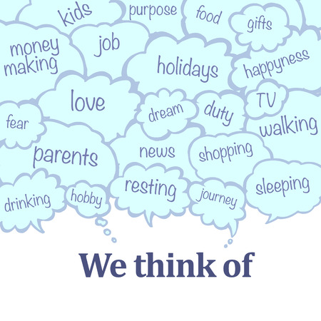 Collection of message balloons on white background. Vector set of hand drawn text bubbles.のイラスト素材