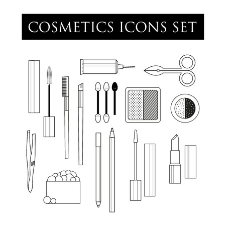 Vector cosmetics icons set. Eyebrow cosmetics and make up. Vector make up illustration.のイラスト素材