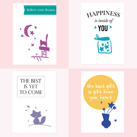 Vector set of beautiful cards templates. Text message, lettering. Congratulations, best reguards, post card design.のイラスト素材
