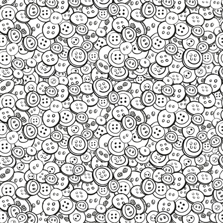 Black and white vector buttons background. Seamless hand drawn pattern. Packaging design.のイラスト素材