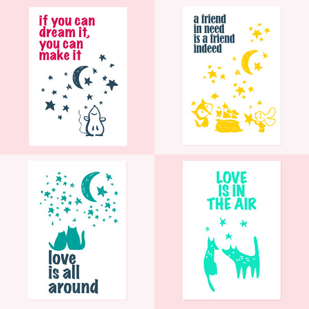 Vector set of beautiful cards templates. Text message, lettering. Congratulations, best reguards, post card design.のイラスト素材