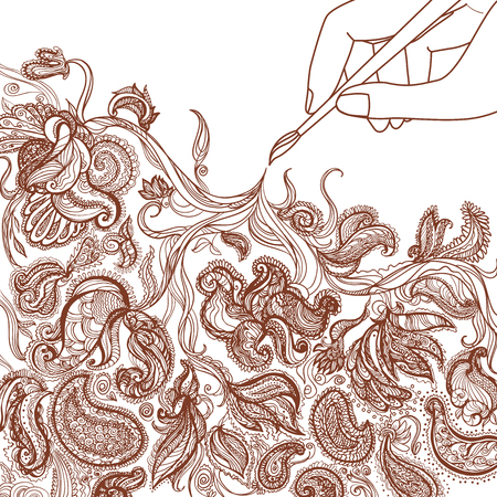 Mhendi pattern vector. Floral henna pattern on white background.のイラスト素材