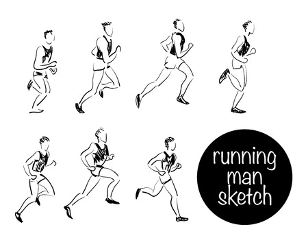 Vector sketch of running man on white background. Man black stroke sketch set. Healthy lifestyle.のイラスト素材