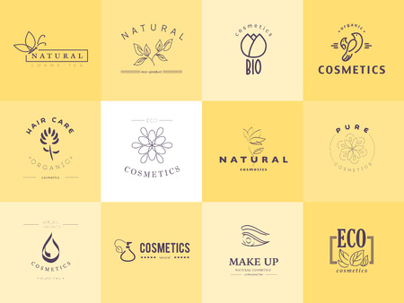 Vector collection of cosmetics logo identity templates. Natural and eco product label. Organic cosmetics and health care insignia.の写真素材