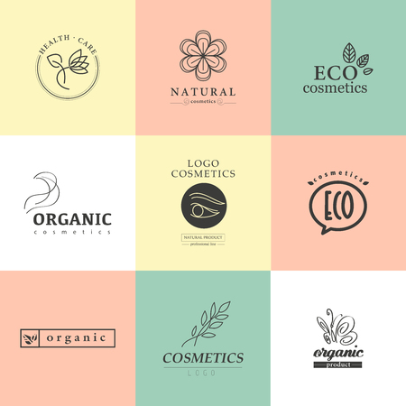 Vector collection of cosmetics logo identity templates. Natural and eco product label. Organic cosmetics and health care insignia.の写真素材
