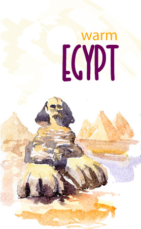 Watercolor illustration of egypt sightseeings with text place. Good for warm memory postcard design, any graphic design or book illustration.の写真素材