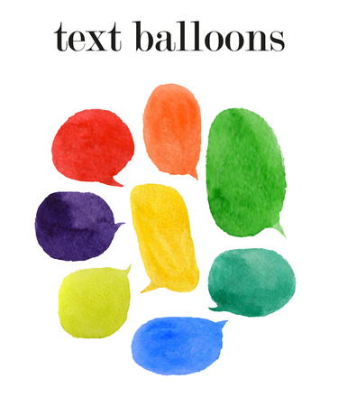 Vector set of watercolor colorful text balloons on white background. Collection of hand drawn colorful text bubbles.の写真素材