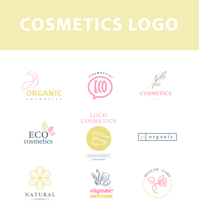 Vector collection of cosmetics logo identity templates. Natural and eco product label. Organic cosmetics and health care insignia.の写真素材