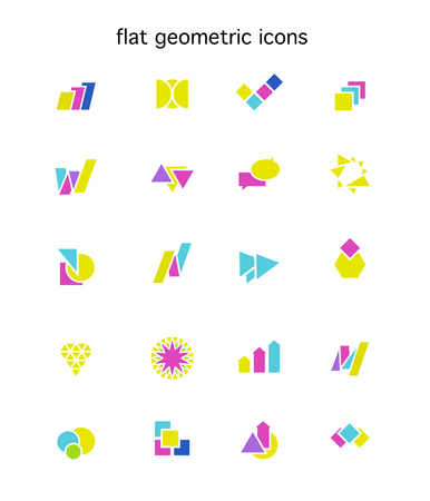 Collection of vector abstract flat logo with arrows, letters, triangles, diagrams, circles, stars, text boxes. Set of geometric icons. May be used for any business or industry company identity.の写真素材