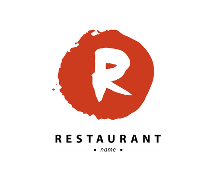 Abstract vector logo design with hand drawn letters. Hand written font. Good for restaurant, food industry, business or any  company insignia. Also may be used for print design.の写真素材