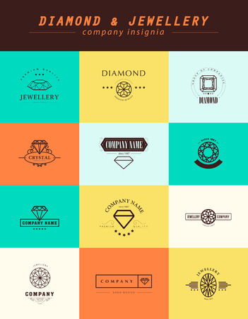 Vector collection of jewellery and diamond logos. Flat crystal company insgnia template. Vintage logo design.の写真素材