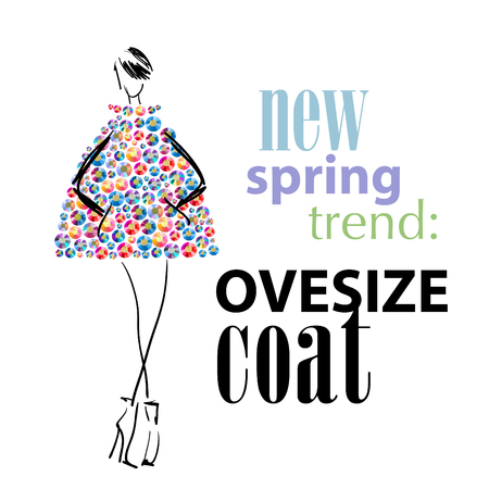 Vector portrait of stylish girl on white background with text. Fashion illustration. Rhinestone applique and picture element.の写真素材