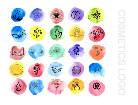 Collection of cosmetics logo templates. Natural and eco product label. Organic cosmetics and health care insignia.の写真素材