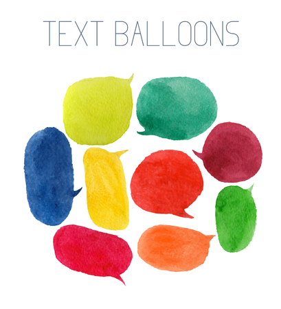 Vector set of watercolor colorful text balloons on white background. Collection of hand drawn colorful text bubbles.の写真素材