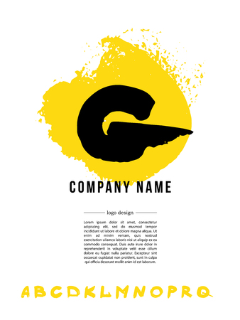 Abstract vector logo design with hand drawn letters. Hand written font. Good for restaurant, food industry, business or any  company insignia. Also may be used for print design.の写真素材