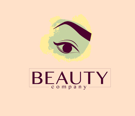 Vector flat beauty company logo design. Cosmetics label or brand insignia template isolated on light background. Eyebrow make up.の写真素材