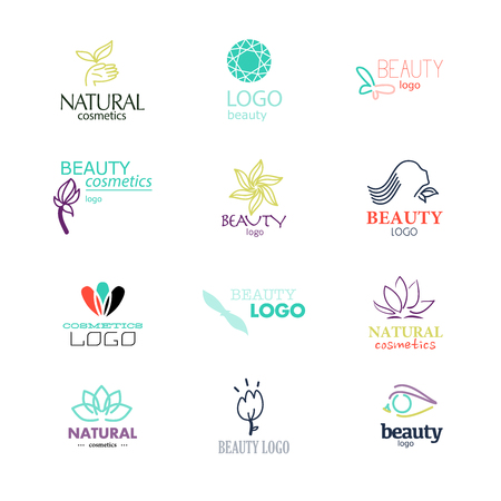 Set of beauty industry and fashion logo. Identity for beauty companies, ecological cosmetics business, natural beauty centers or spa salons. Also may be used for wellness centers or yoga and medicine companies and clinics.の写真素材