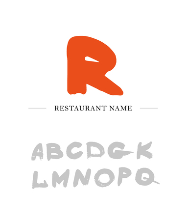 Abstract vector logo design with hand drawn letters. Hand written font. Good for restaurant, food industry, business or any  company insignia. Also may be used for print design.の写真素材
