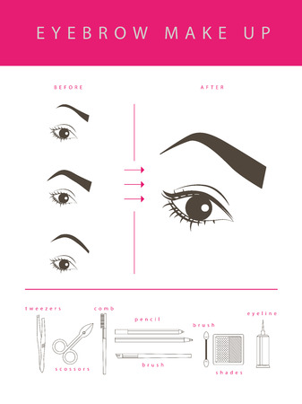 Vector flat eyebrow make up illustration. Cosmetics icons and make up elements template isolated on white background.の写真素材