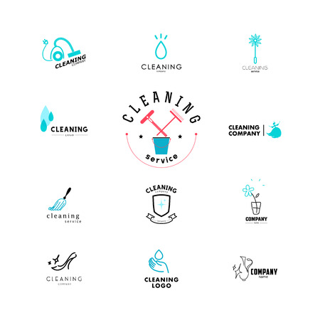 Vector collection of flat logo for cleaning company. Clearing service insignia. Cleaning industry flat icons.の写真素材