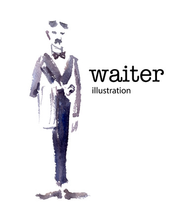 Watercolor vector illustration of waiter on white background.の写真素材