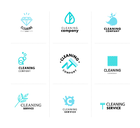 Vector collection of flat logo for cleaning company. Clearing service insignia. Cleaning industry flat icons.の写真素材