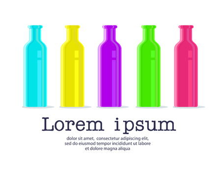 Collection of vector bottles on white background. Colorful plastic bottle illustration with text design.のイラスト素材