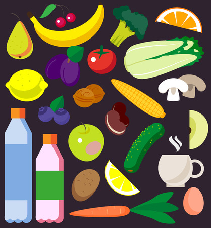 Vector set of fresh and health food icons and elements. Flat food illustration with infographic elements. Good for any graphic design and magazine or book illustration.のイラスト素材