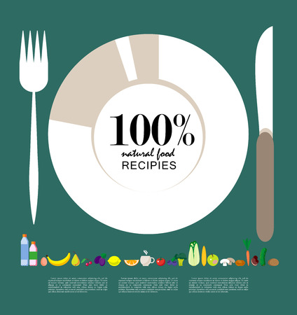 Vector set of fresh and health food icons and elements. Flat food illustration with infographic elements. Good for any graphic design and magazine or book illustration.のイラスト素材