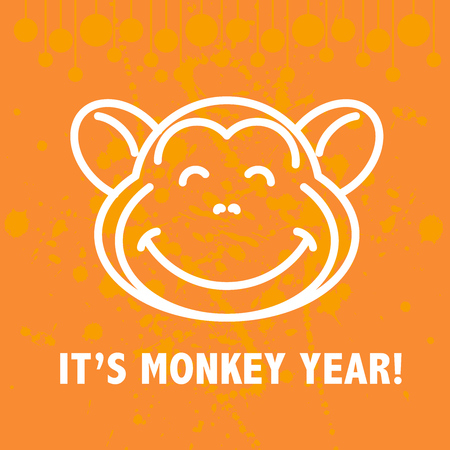 Vector flat new year 2016 congratulations and gift postcard design. Christmas present card template with cute monkey illustration. Also good for packaging and print design.のイラスト素材