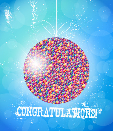 Vector hand drawn new year illustration with congratulations. Christmas postcard design. Editable graphic design template. Celebration and holiday.のイラスト素材