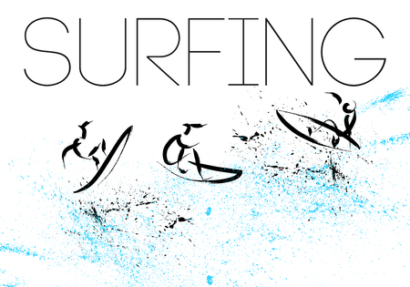 Vector hand drawn surfing athletes. Sportsman sketches. Ink drawing. Good for advertising, print design, magazine illustration.のイラスト素材