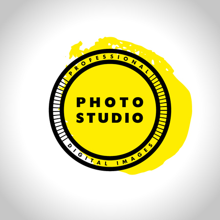 Vector template of flat modern photo logo. Digital photo logothype design. Simple and minimalistic photo icon. Good for photo studio, shop and store insignia.のイラスト素材