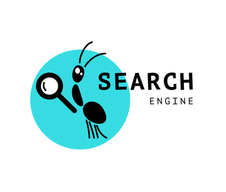 Vector flat bug logo sample. Simple ant icon with magnifier.のイラスト素材