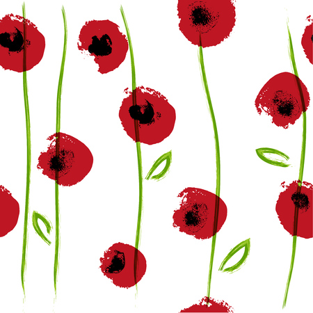 Vector seamless background with hand drawn floral elements. Watercolor poppy bouguet  isolated on white background splattered green paint drops. Goog for card, invitation, wedding, any graphic design.のイラスト素材