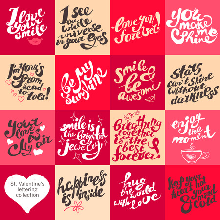 Vector postcard design template with lettering. St. Valentine's day congratulations. Hand drawn invitation, card, flyer, leaflet sample. Cute and warm regards.のイラスト素材