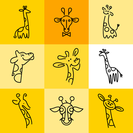 Vector giraffe logo illustration. Wild animal logo. Giraffe icon collection, good for park, shelter, reserve, pet shop, touristic, safari travelling company, cosmetic brand, kid toys store.のイラスト素材