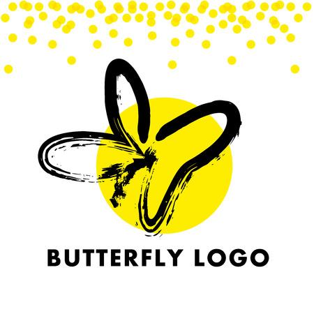 Abstract logo with butterfly character. Simple insect icon. Good for floral store, clothes shop, children toys store, artistic gallery, print design.のイラスト素材